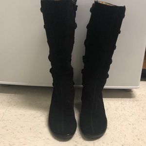 Black Suede Heeled boots w/ Lace Up Back